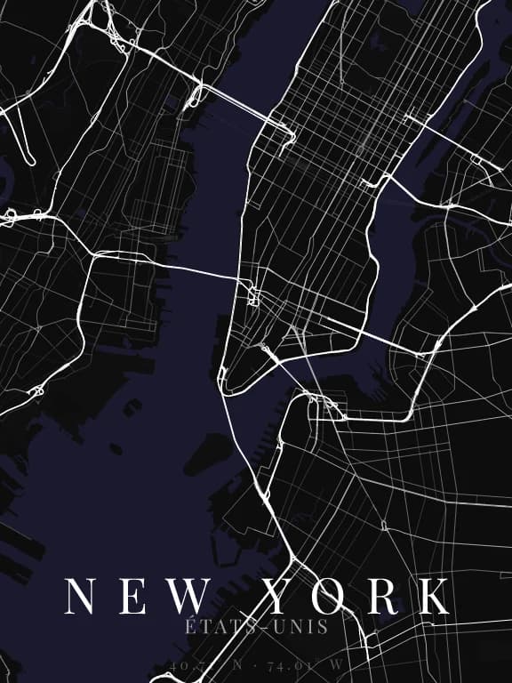 Poster de la carte de New York (États-Unis) : rues, eau et parcs dessinés à partir d'OpenStreetMap