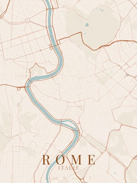 Poster de la carte de Rome (Italie) : rues, eau et parcs dessinés à partir d'OpenStreetMap