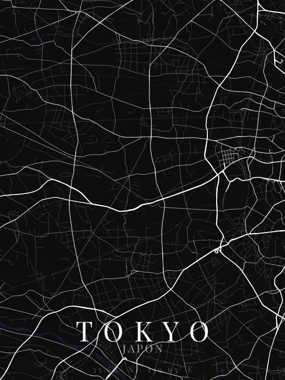 Poster de la carte de Tokyo (Japon) : rues, eau et parcs dessinés à partir d'OpenStreetMap