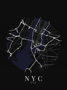 Poster de la carte de NYC, USA, style dark, encadre au mur